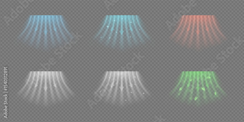 Dynamic air flow effect with hot and cold arrows. Abstract wave stream shows HVAC system or AC function. Blue red rays temperature, speed and purification. Vector illustration on transparent bg.