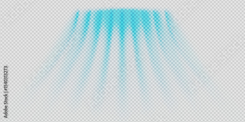 Abstract blue air flow wave with suction and spray effect. Cool breeze, purification stream and frozen jet motion. Transparent vector with neon lines. Futuristic ventilation or AC system concept.