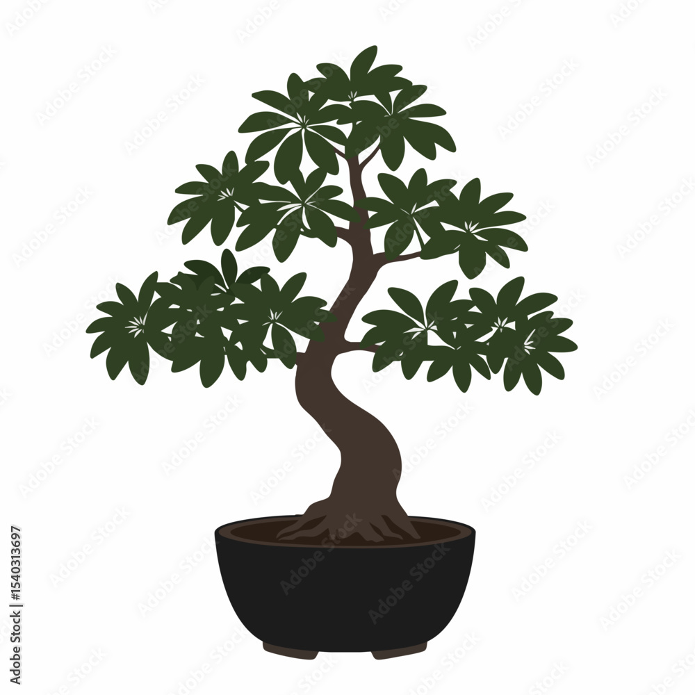 Obraz premium Serene Bonsai Tree with Dark Pot and Lush Foliage