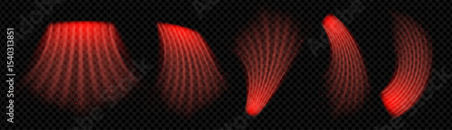 Warm air flow swirl with red wave and radiant heat rays. Infrared convection and circular stream create dynamic motion. Abstract vector for heater, climate control or energy system design.