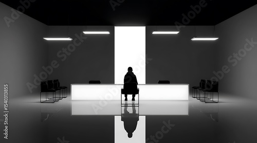 Monochrome loneliness person in empty waiting room