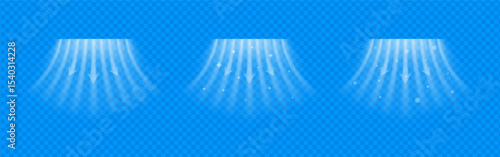 Cold air flow swirl with blue wave texture and icy spray. Clean suction stream and fresh breeze symbolizing cooling and purification. Transparent vector for AC or ventilation system design.