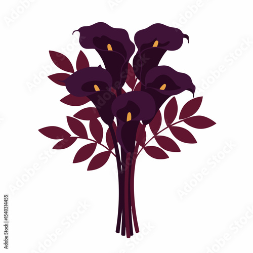 Elegant Bouquet of Deep Purple Calla Lilies with Yellow Centers