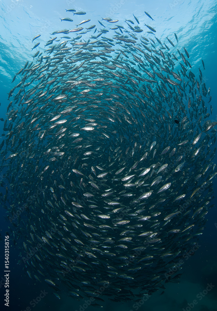 Fototapeta premium Sardine Bait Ball in Blue Ocean
