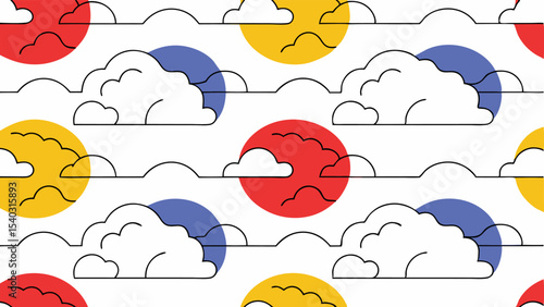 Colorful Clouds and Sun Seamless Pattern