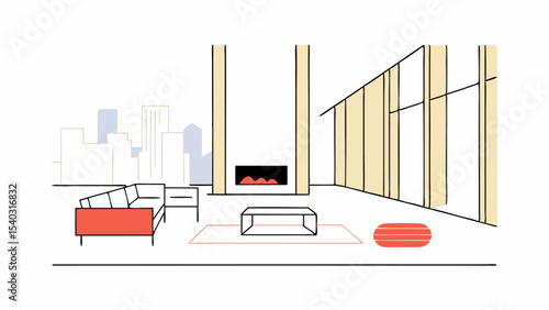 Modern Minimalist Living Room with City View