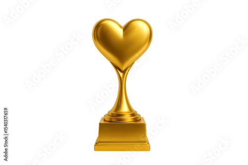 Golden Love Heart Trophy Award isolated on transparent background