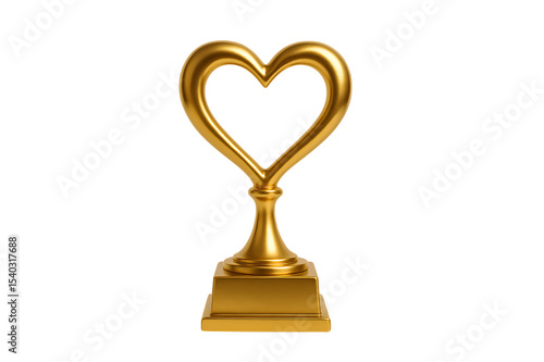 Heart Shaped Golden Trophy for First Place or Love Symbol isolated on transparent background