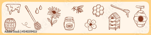 honey bee doodle sketch illustration collection set