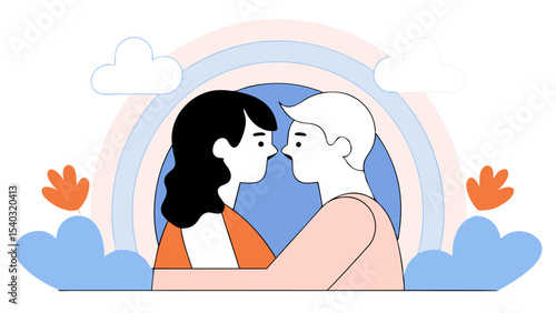 Couple Kissing Under a Rainbow