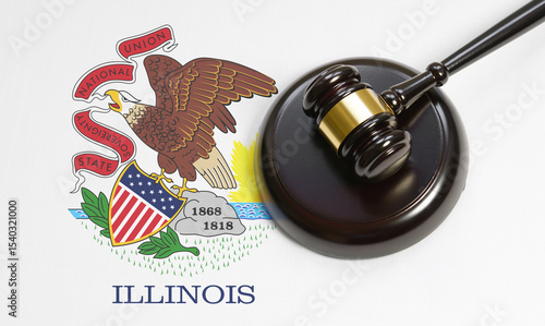 Illinois State Law And American Legal System Concept With Illinoisan Flag And Judge Gavel