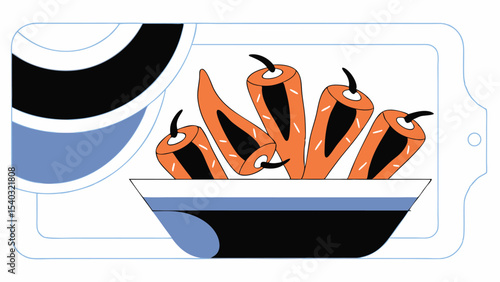 Spicy Chili Peppers in Bowl on Baking Sheet