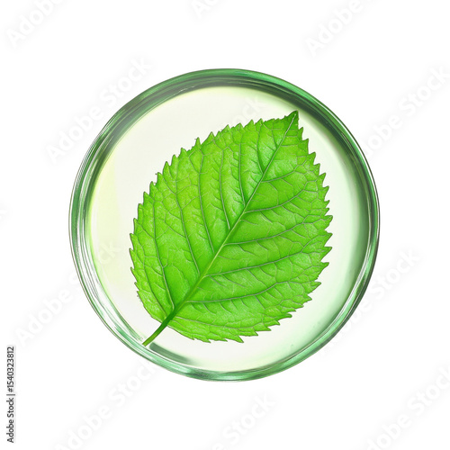 Single Green Leaf in Petri Dish Botanical Research and Sustainability Concept