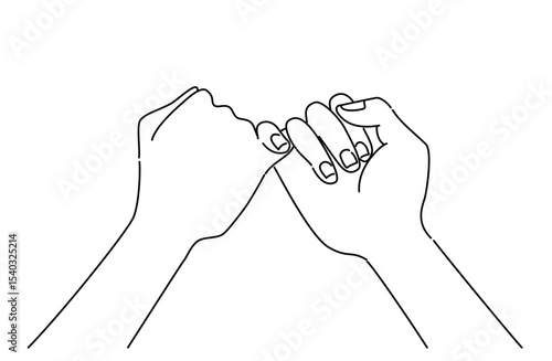 指切りをして約束を交わす二人の手の線画イラスト