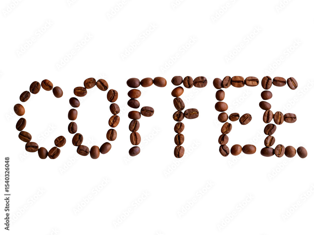 coffee word written with coffee beans isolated on white background