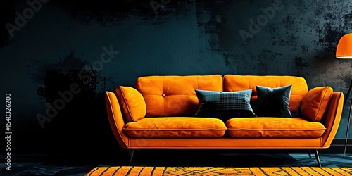 dark blue sofa in a room