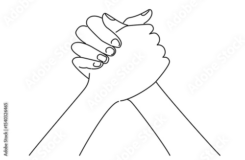 手を強く握り握手を交わす二人の手のシンプルな線画イラスト