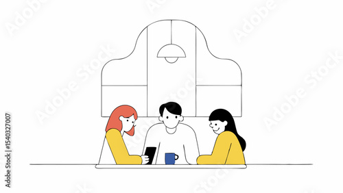 Three Friends Meeting at a Cafe