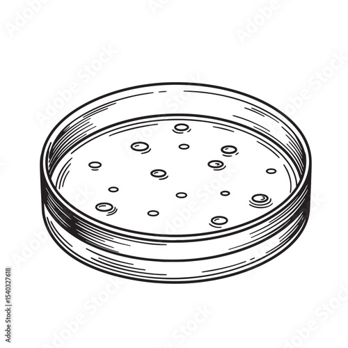 Vintage art illustration of a petri dish with bacterial colonies in a scientific laboratory environment