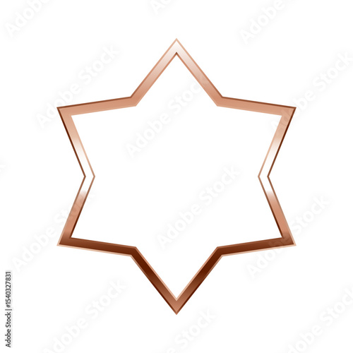 Star pink gold frame. Isolated luxury six pointed star rose gold border. Copper geometric flat frame mockup design element. Vector illustration.