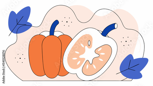 Fresh Orange Bell Peppers with Abstract Background