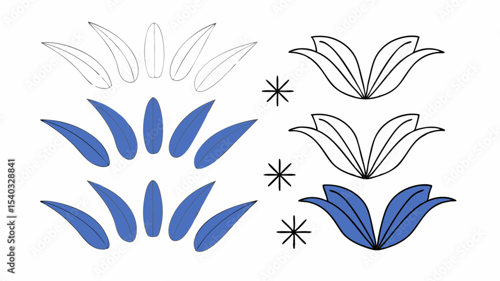 Fototapeta premium Blue and White Floral Design Elements