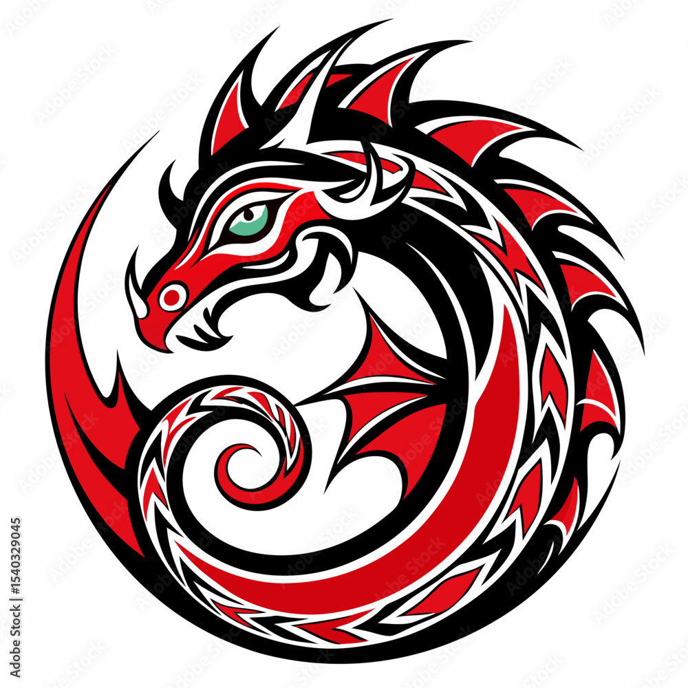 Fototapeta premium Tribal animal vector art featuring rooster and eagle tattoo designs with ornate floral and fire elements