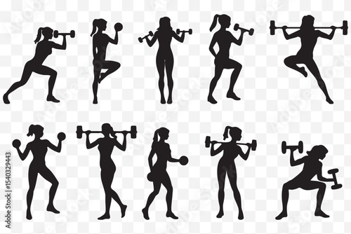 Fitness gym silhouettes set ,Fitness exercise silhouettes set eps 10