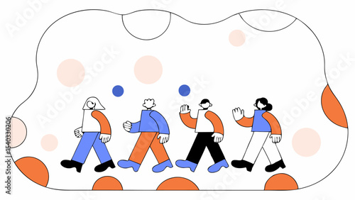 Teamwork, Walking Together, Collaboration, Modern Illustration