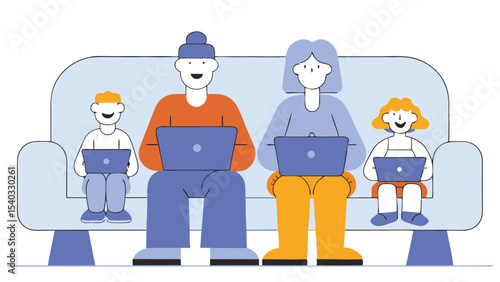 Family Working From Home on Laptops