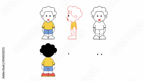 Cartoon Boy Character Design Sheet - Front, Side, Back Views
