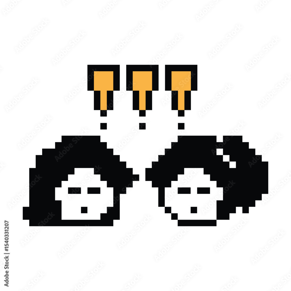 Fototapeta premium Cute pixel cartoon character woman notice with exclamation mark decoration 8 bit female girl lady surprise idea exclamation alert cartoon pixel game 8bit png vector.