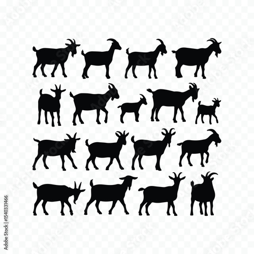 Collection of goat silhouettes various poses