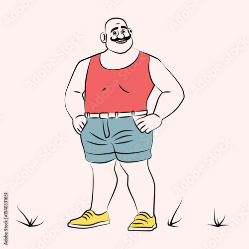 Bald Big Man in summer Outfit