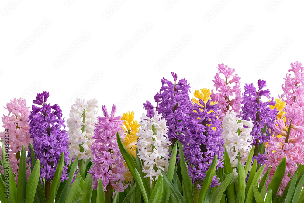 Obraz premium Vibrant cluster of hyacinth flowers in full bloom isolated on white background