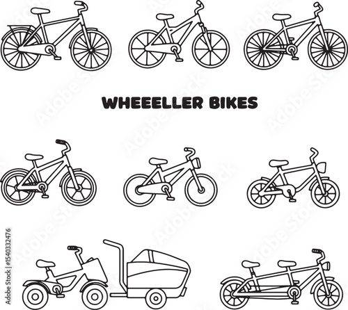 Collection of Wheeler Bikes Designs for Kids and Adults, Two-Wheelers and Tricycles