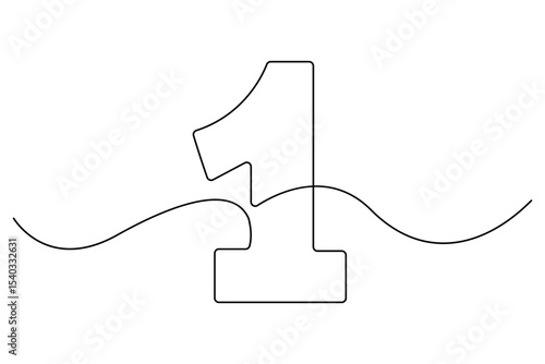 Continuous line vector design of number 1 with editable outline format
