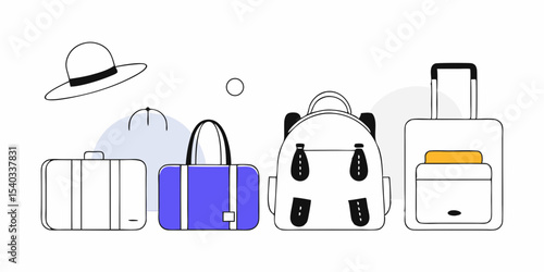 Travel essentials and personal belongings neatly arranged for a journey