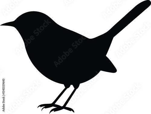 Wren silhouette vector art illustration and minimal black and white design