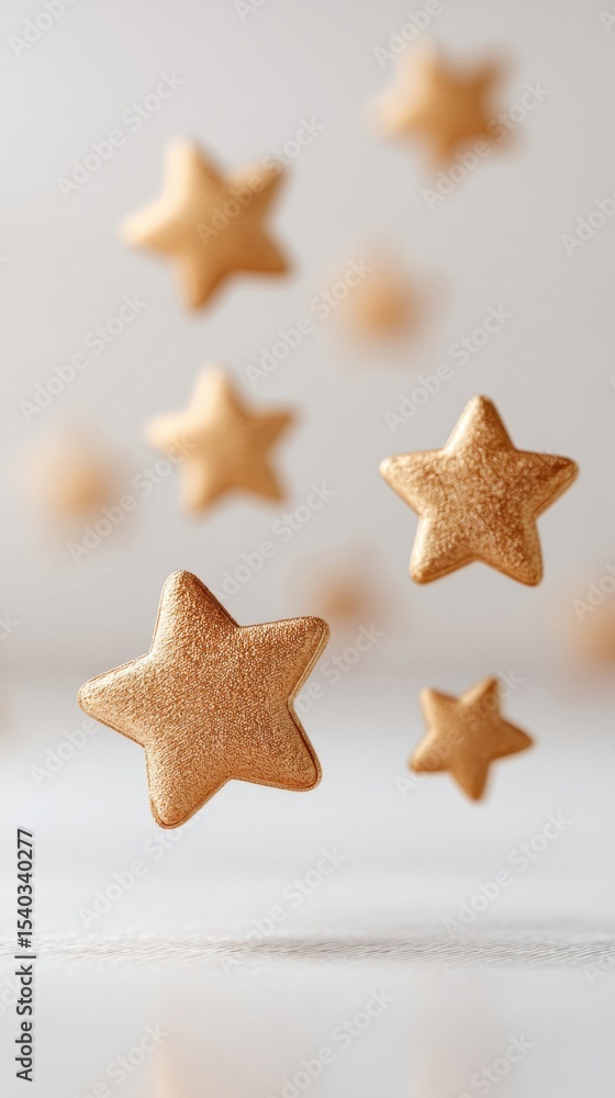 Golden star-shaped cookies floating or falling with a soft blurred background, evoking a festive or celebratory mood. Golden star-shaped cookies floating or falling with a soft blurred background, evoking a festive or celebratory mood.