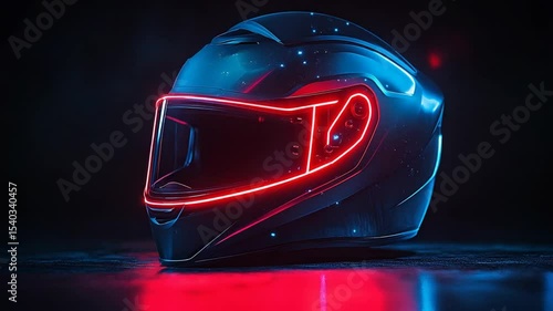 Neon Motorcycle Helmet with Red Light, Night, and Racing.