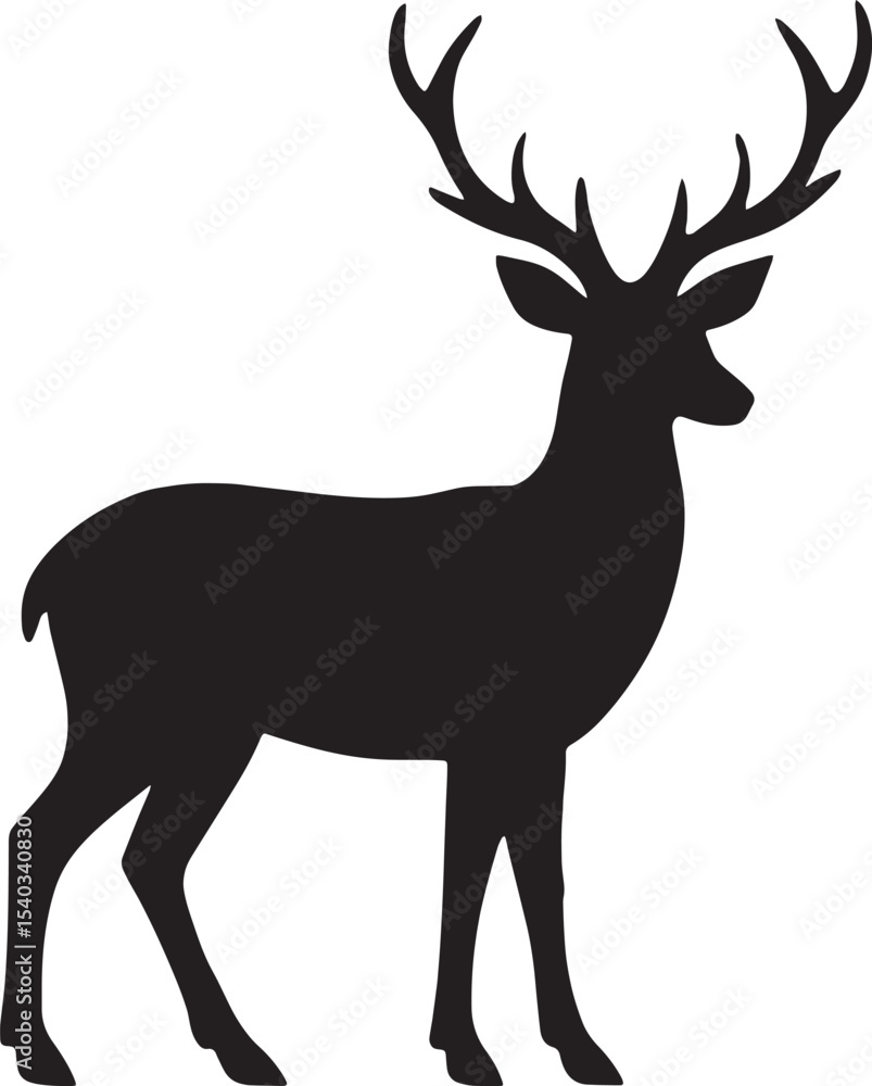 Fototapeta premium Elegant Black Deer Silhouette with Antlers on White Background