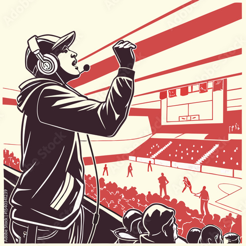 Vector Silhouette of a Gamer Commentator Esports Enthusiast in Action