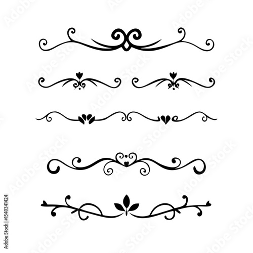 text dividers doodle set. Wedding decorative elements. Divider ornament, borders, floral, vintage line separators. Hand drawn vector illustration isolated on white background. Set page dividers.
