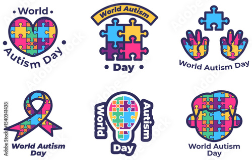 World Autism Day Awareness Puzzle Icons and Graphics