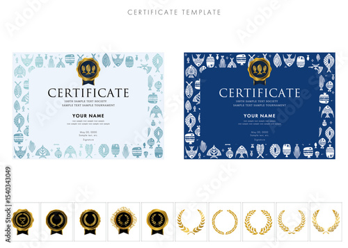 賞状２３１（横）certificate　award　表彰状　celebration　魚