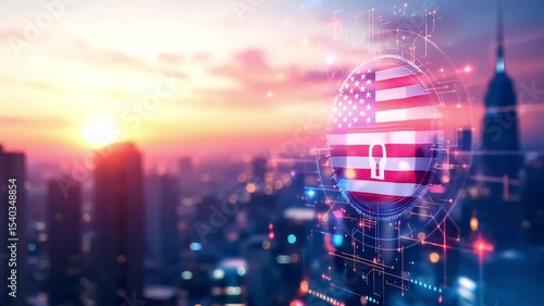 Usa cyber security digital lock network sunset