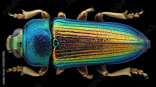 Jewel beetle elytron background with chirped multilayer reflectors in iridescent blue, structural color science.