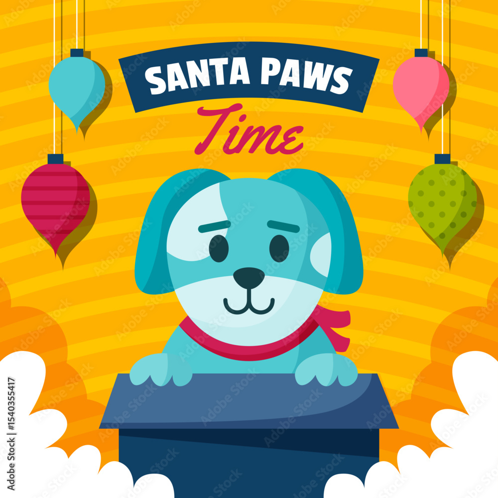 Fototapeta premium Adorable Puppy Celebrates Christmas Santa Paws Time Illustration