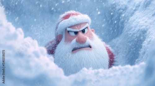 Grumpy Santa Trapped in a Blizzard A Christmas Illustration